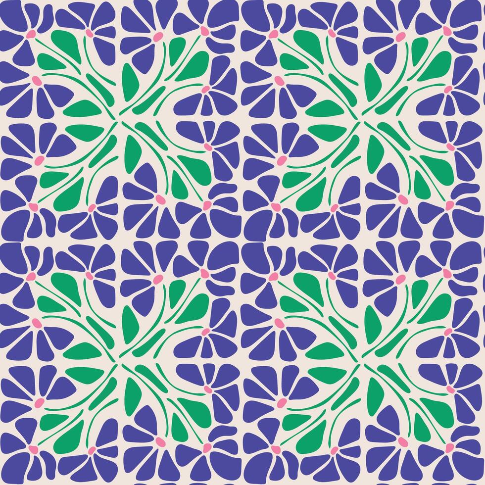 pattern with an abstract flowers in matisse style. retro hand drawn illustration. groovy colors vector