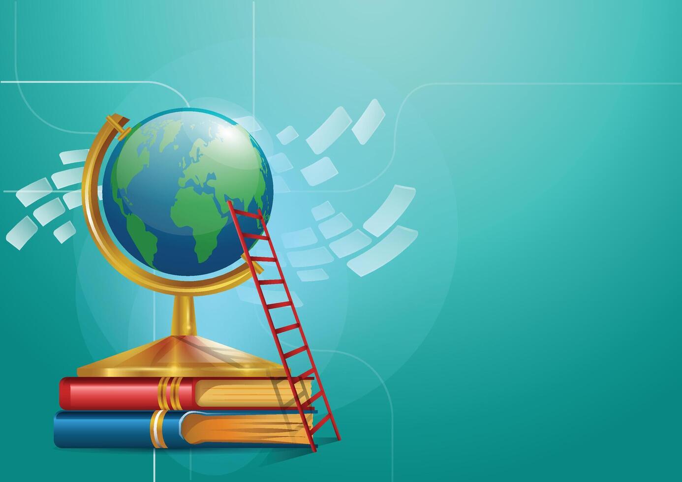 A globe and books on a blue background vector