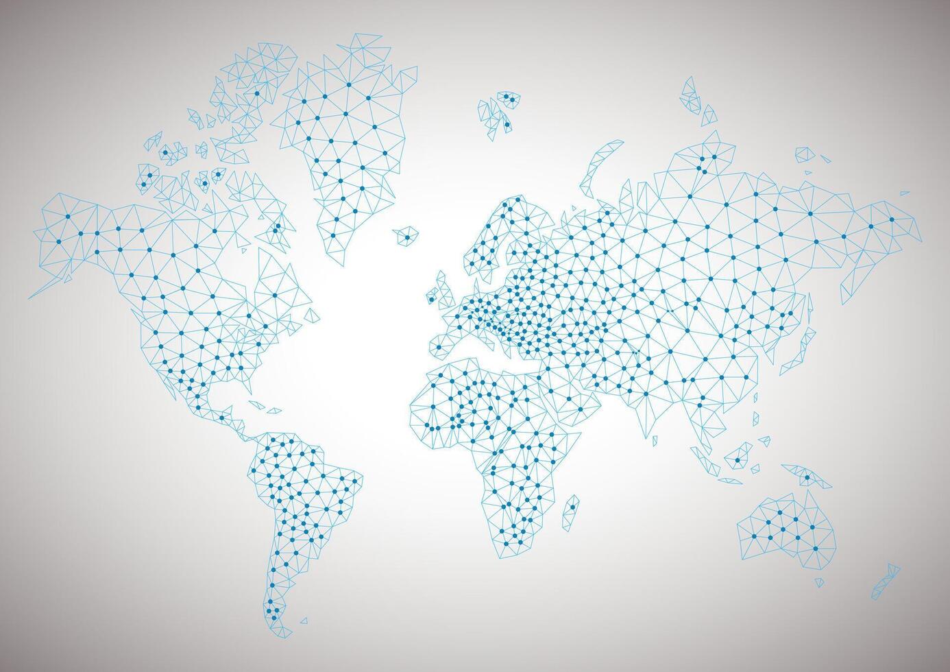 World map with connected dots on gray background vector