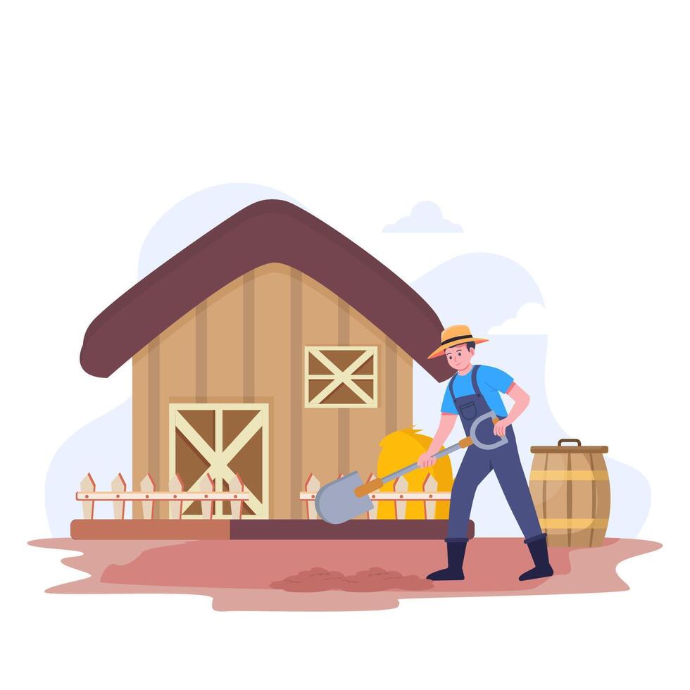 Farm concept, Male farmer Hoeing in farm vector