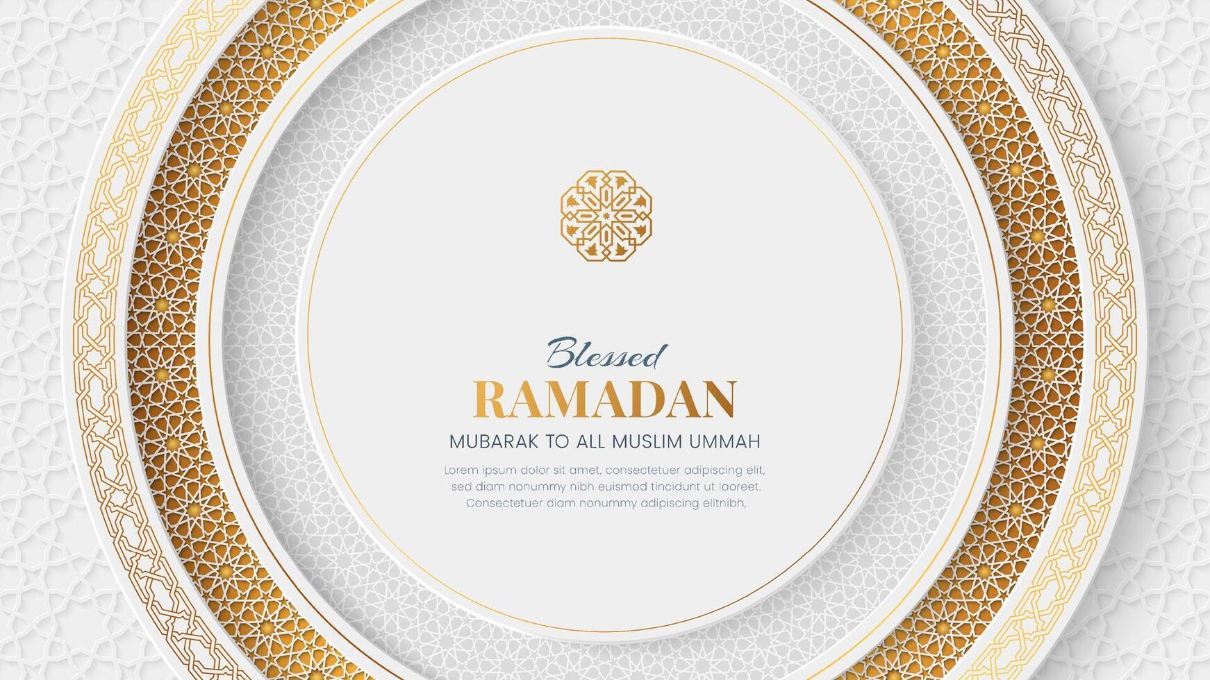 Ramadan Kareem elegant Islamic backdrop background with arabesque border and patterns vector