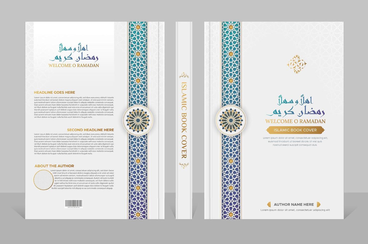 Arabic Islamic style A4 size book cover design with Arabic pattern and ornamental border vector