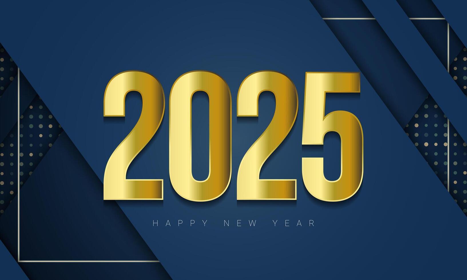Golden 2025 Number for New Year Celebration on Abstract Blue Background. vector