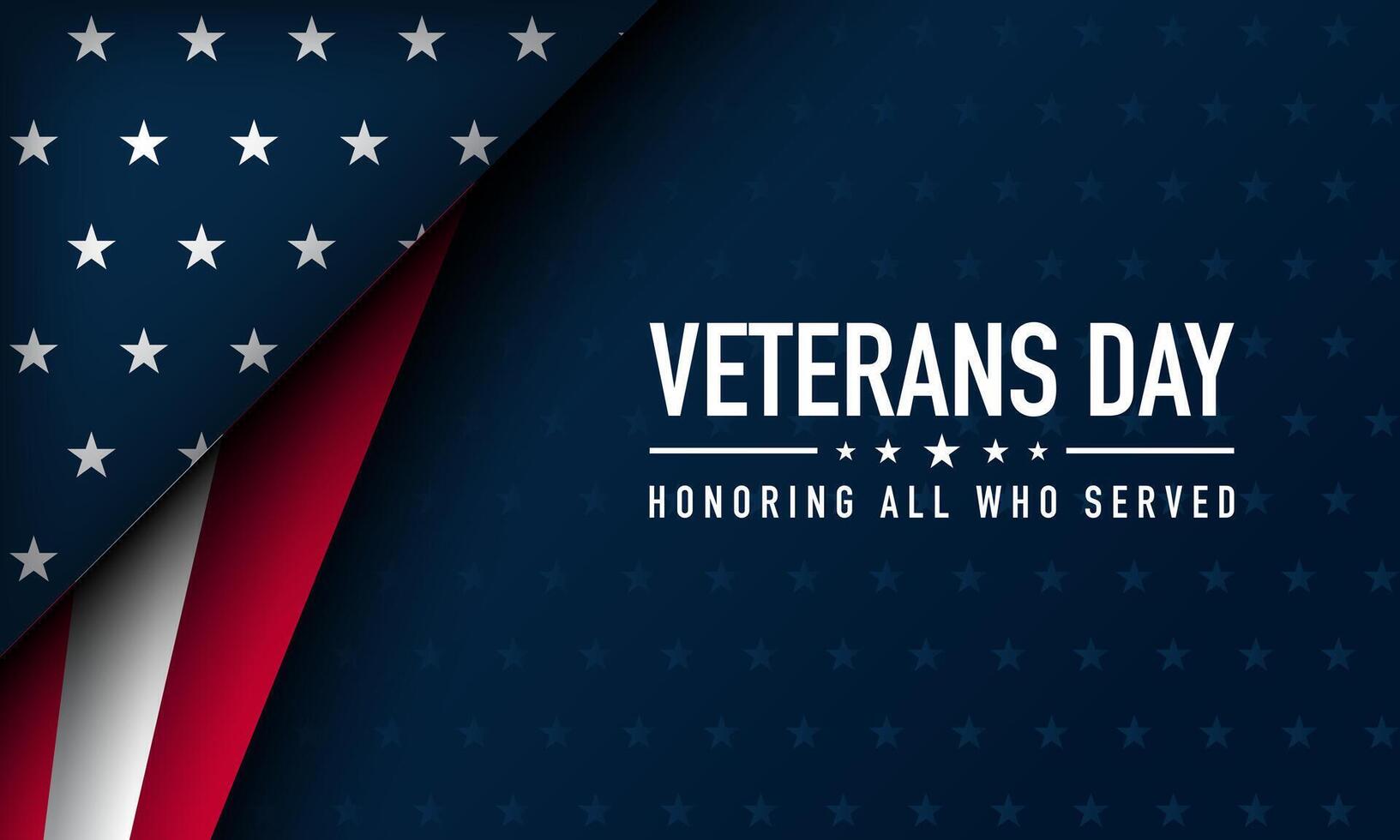 Veterans Day Background Design with Honoring all who served lettering and USA flag illustration. vector