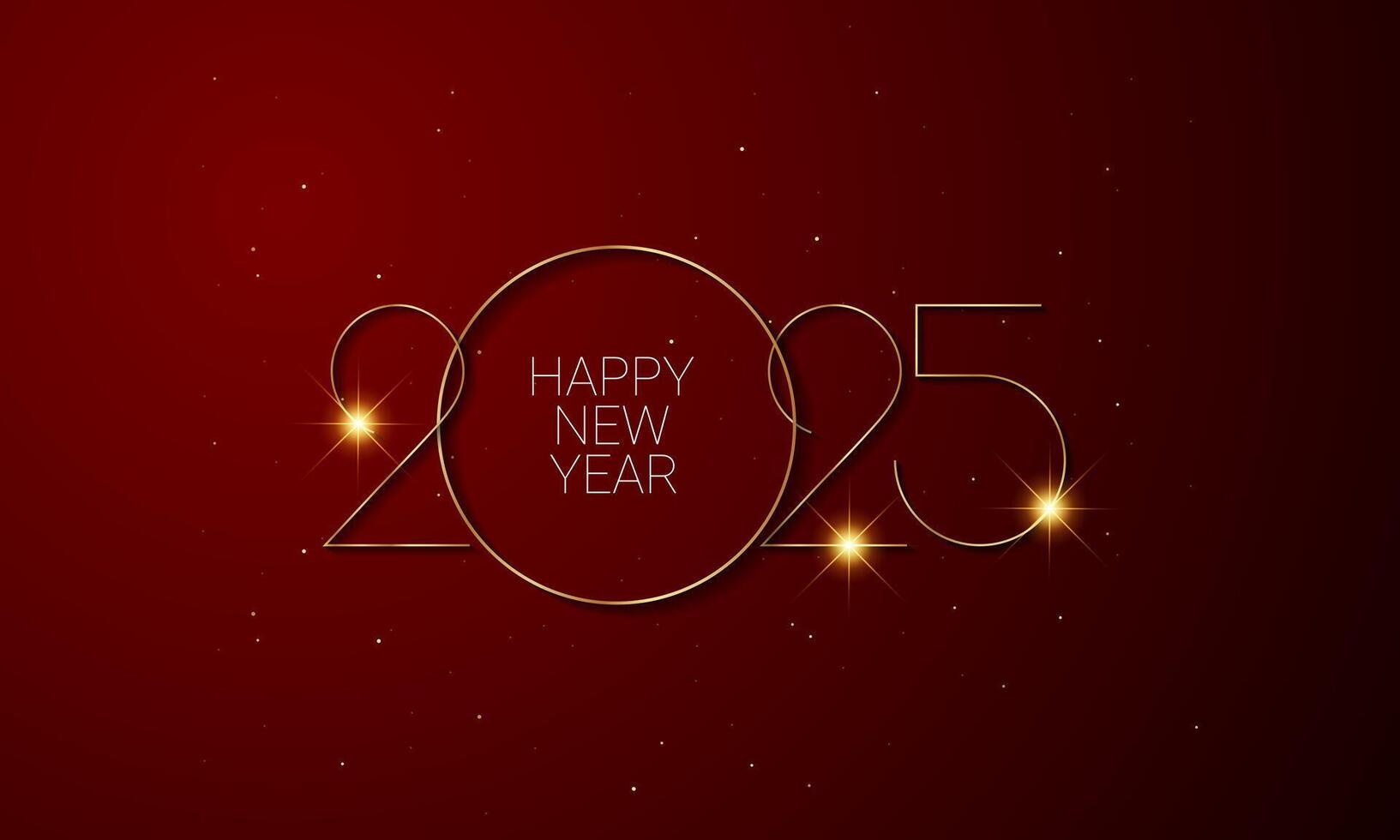 2025 Happy New Year Celebration Design with Golden Number on Red Background. vector