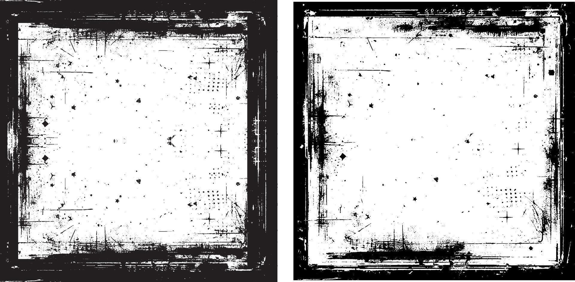 tow different frames with grunge textures, old frame with a frame, antique photo frame, black and white grunge frames with a border, two black and white frames set square vintage photo frame vector