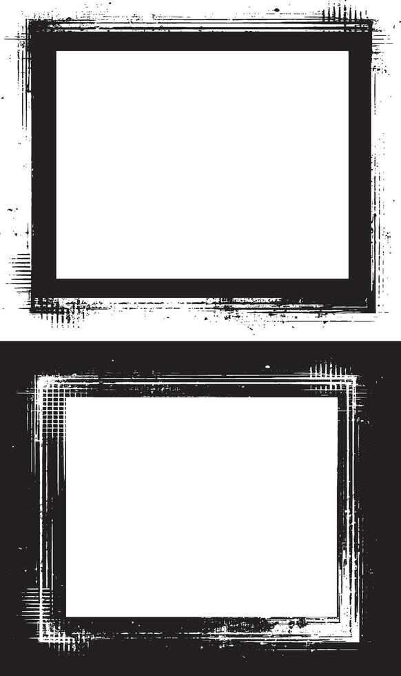 two black and white frames with grunge paint on them vector