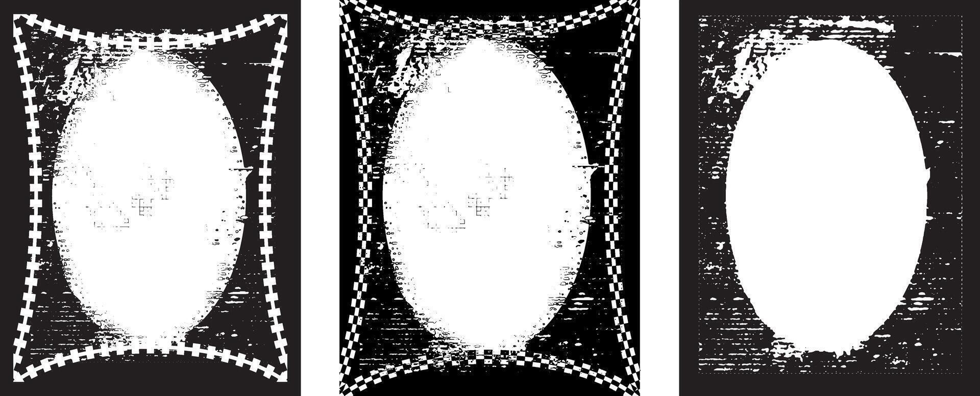 three black and white vertical vintage grunge frame banners with a white border, a set of four square frames with grunge paint, square frames with grunge texture , black and white frame set vector