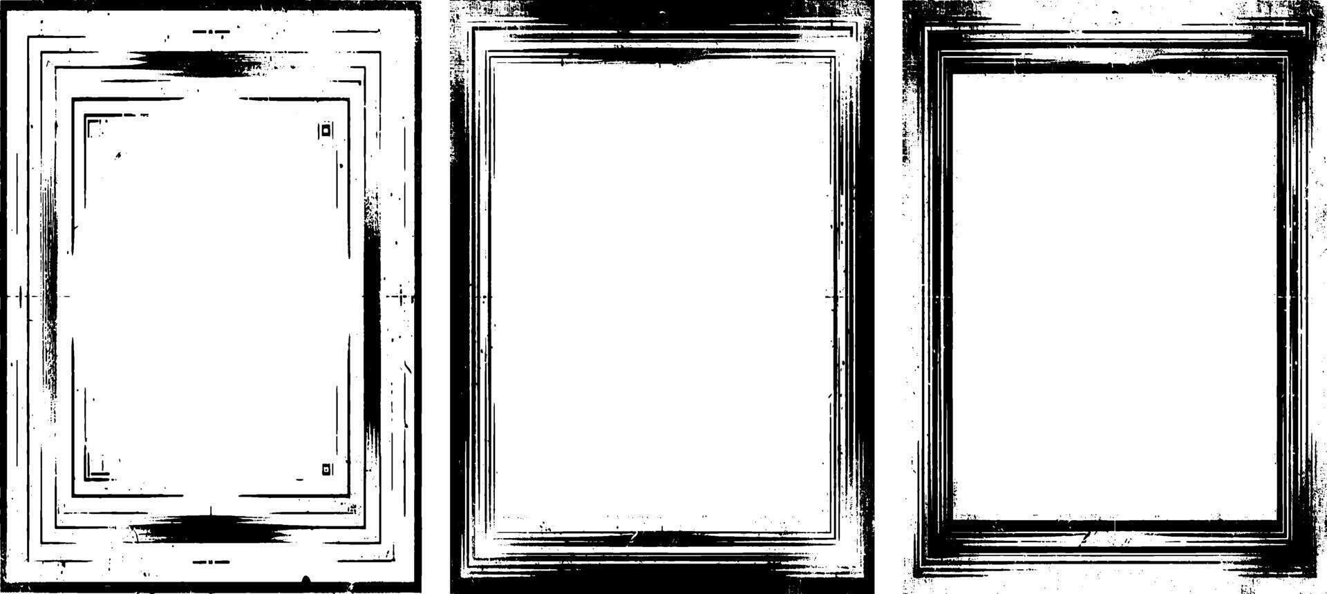 black and white square frames with different designs, frame set vector