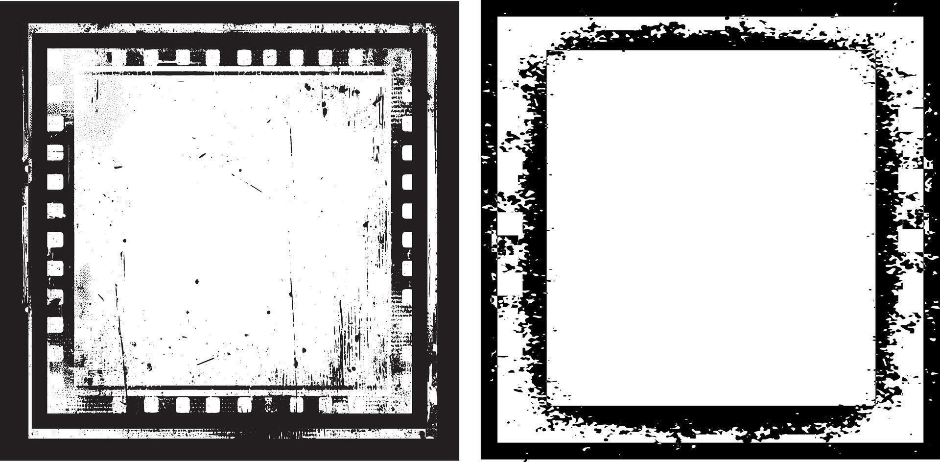 two black and white frames with grunge texture, grunge frame set vector