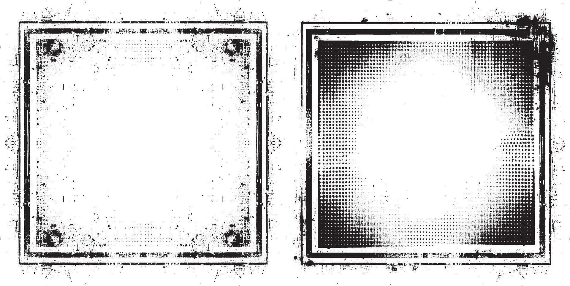 tow different frames with grunge textures, old frame with a frame, antique photo frame, black and white grunge frames with a border, two black and white frames set square vintage photo frame vector