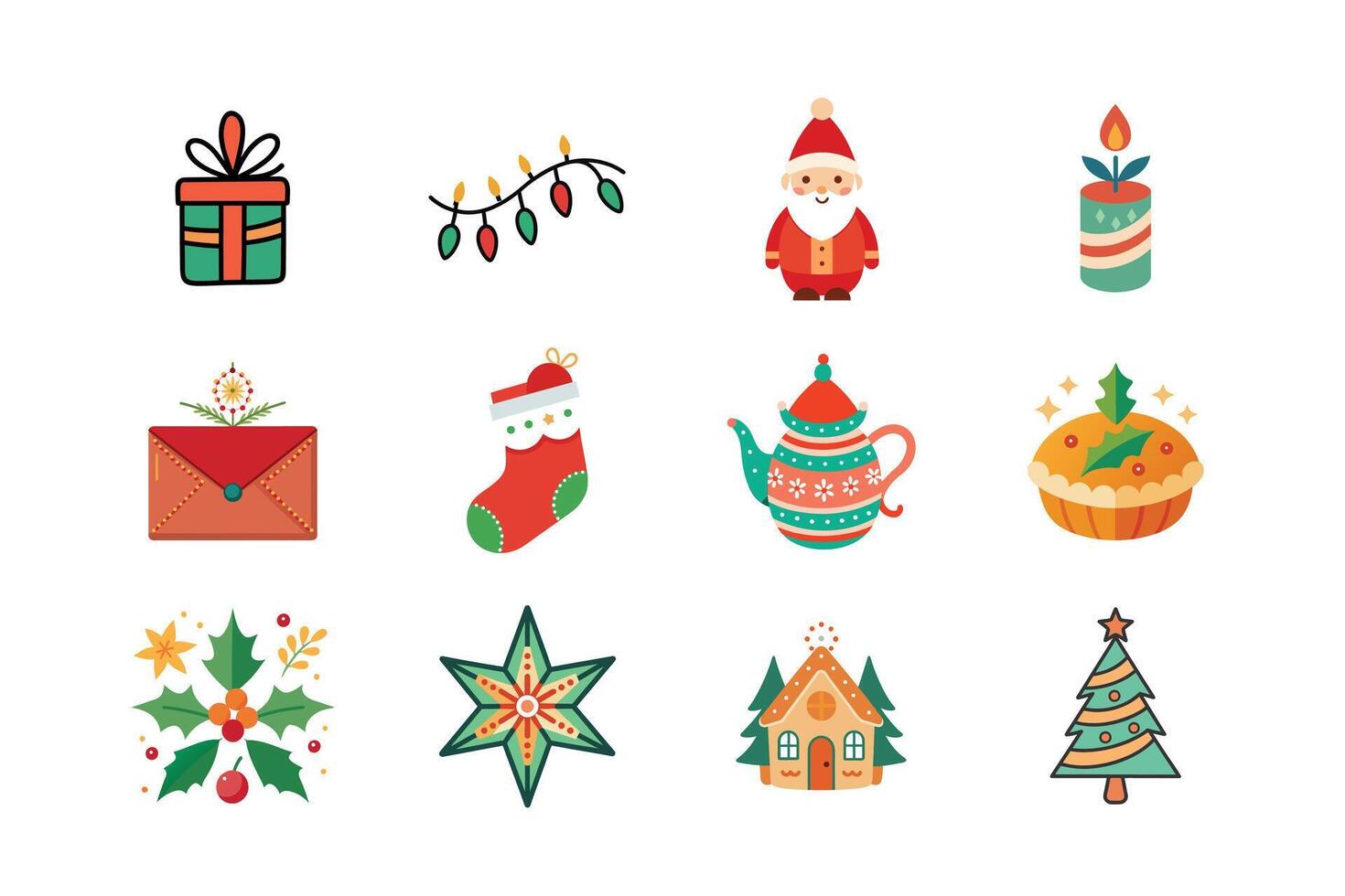 Christmas color icons bundle vector