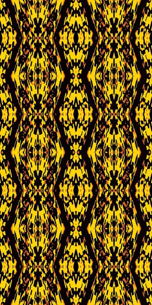 Seamless vertical vibrant geometric pattern. Interlocking diamond and triangle shapes. Ethnic-inspired design. Bold orange, yellow, and black color palette. Festive and spooky atmosphere. vector