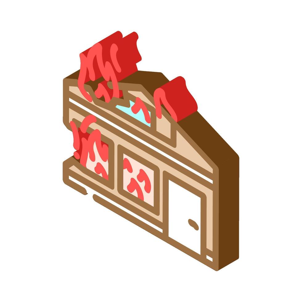 house on fire wildfire disaster isometric icon illustration vector