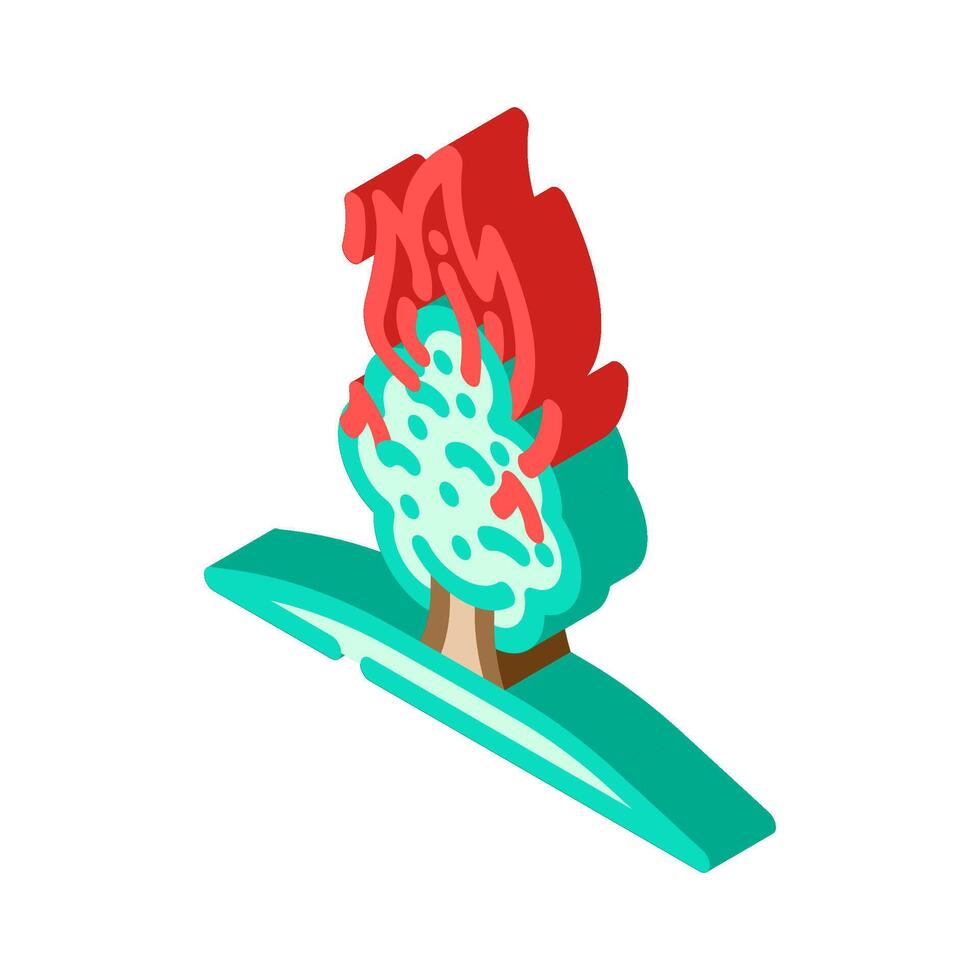 flaming tree wildfire disaster isometric icon illustration vector