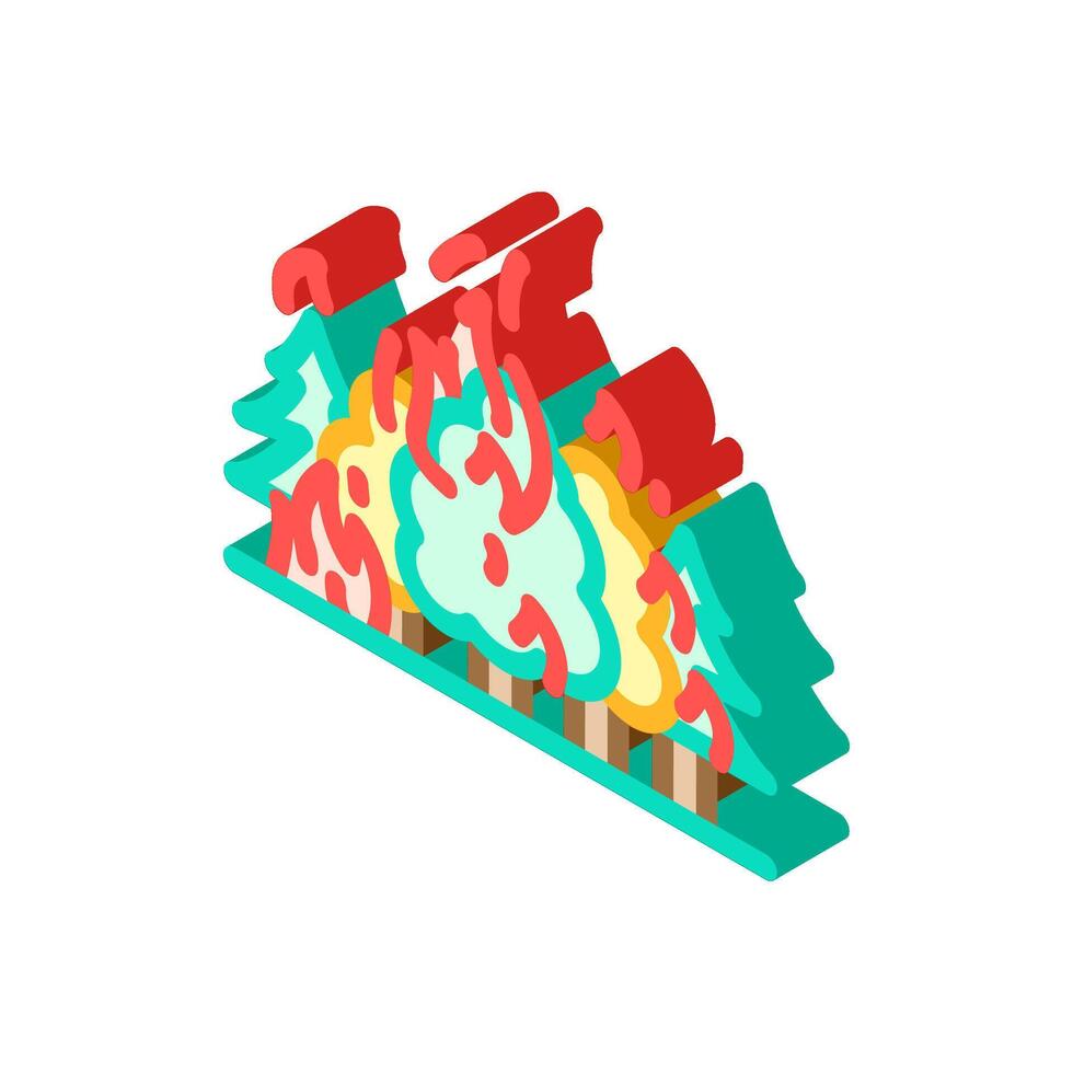 burning forest wildfire disaster isometric icon illustration vector