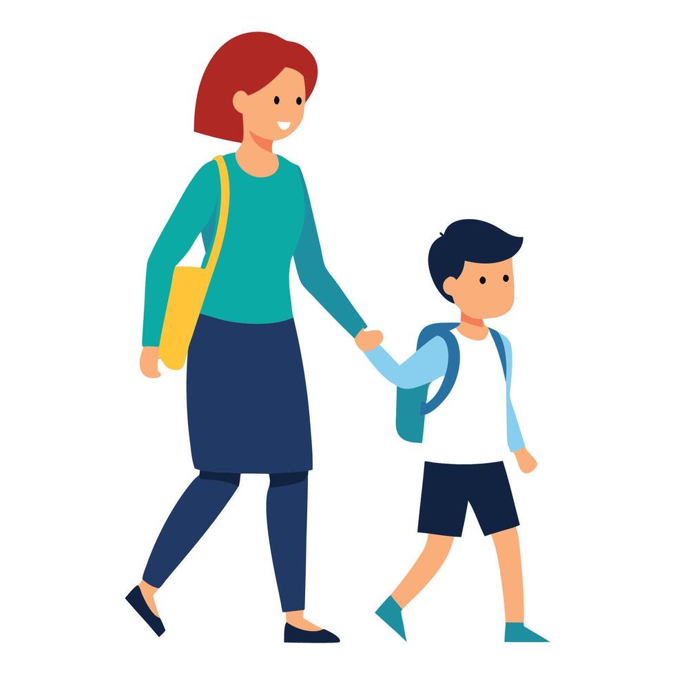 mom with his child going to school vector