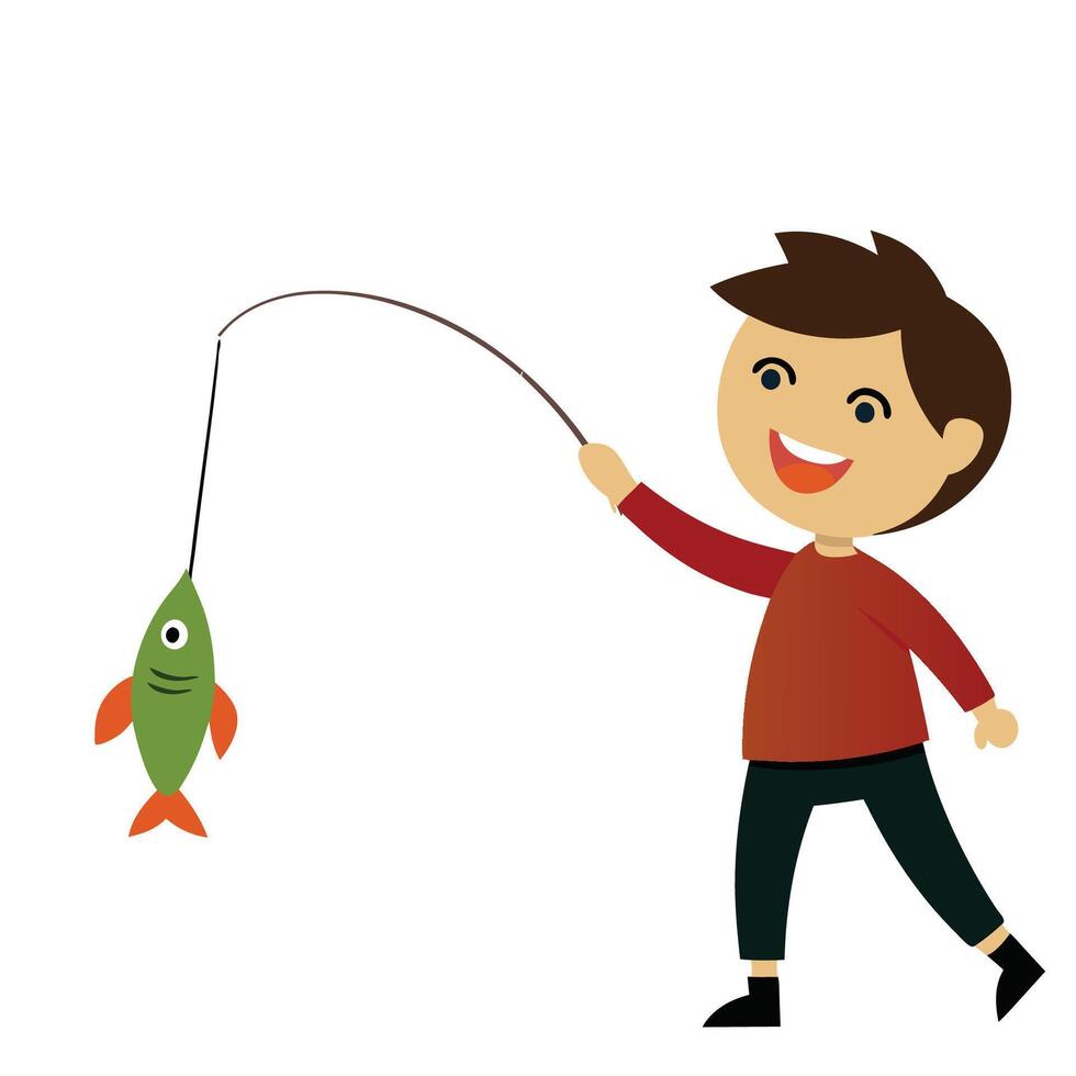 beautiful boy catching fish vector