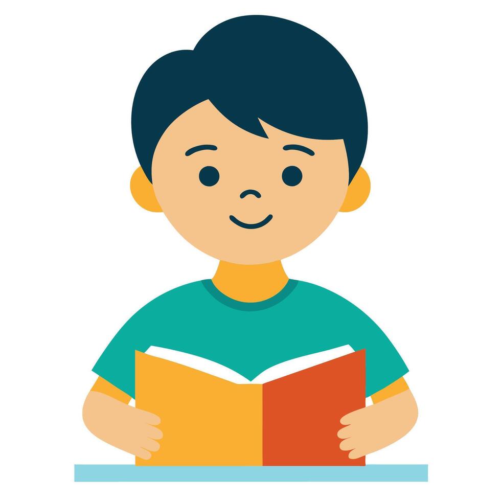 school boys reading book on desk vector