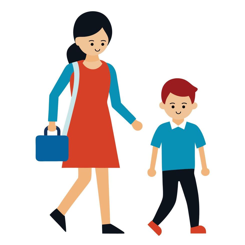 mother with her son going to school vector