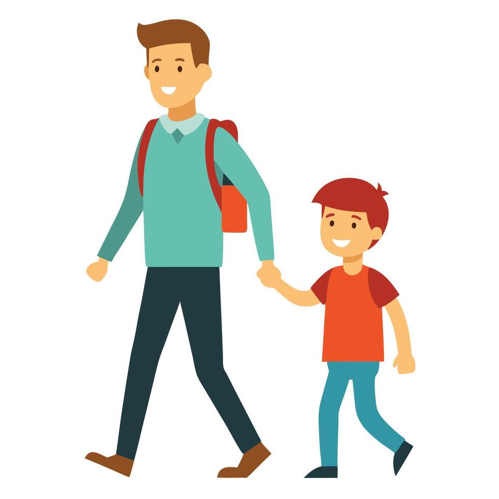 father with his son going to school vector