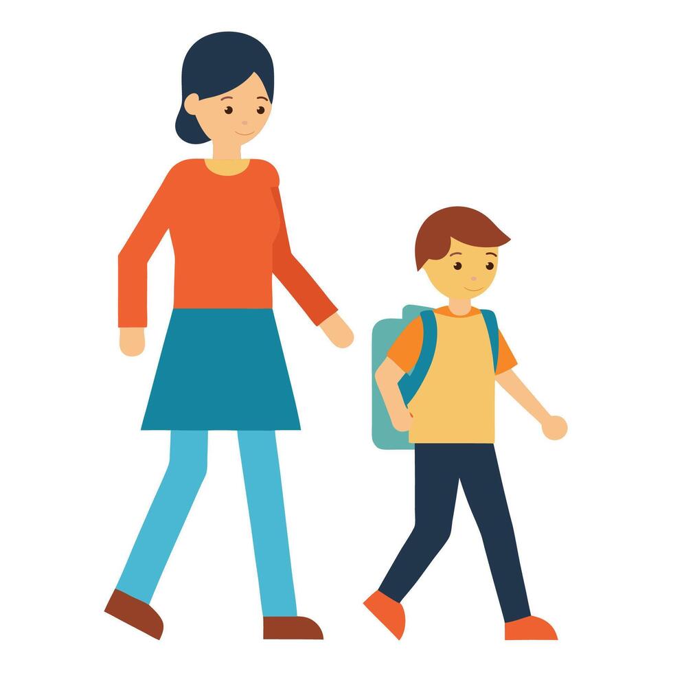 boy with mother going to school vector