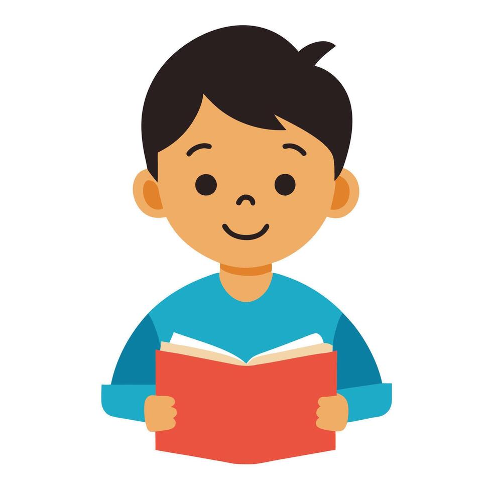 cute child reading book on desk vector