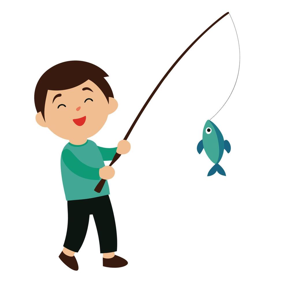 a boy catching fish vector