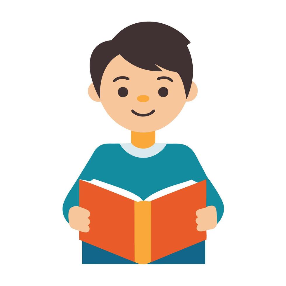 smart boy reading book on desk vector