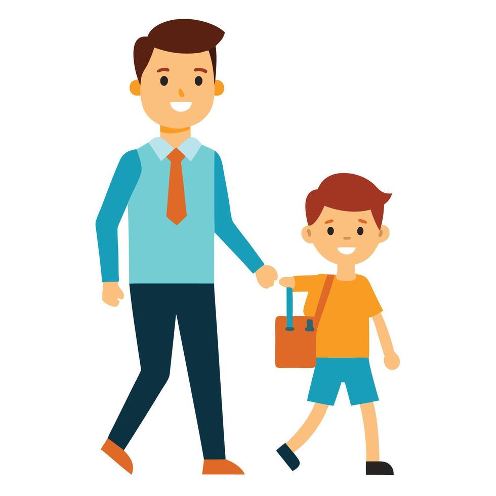 beautiful boy with his father going to school vector