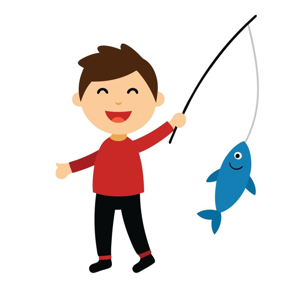 boy catching fish vector
