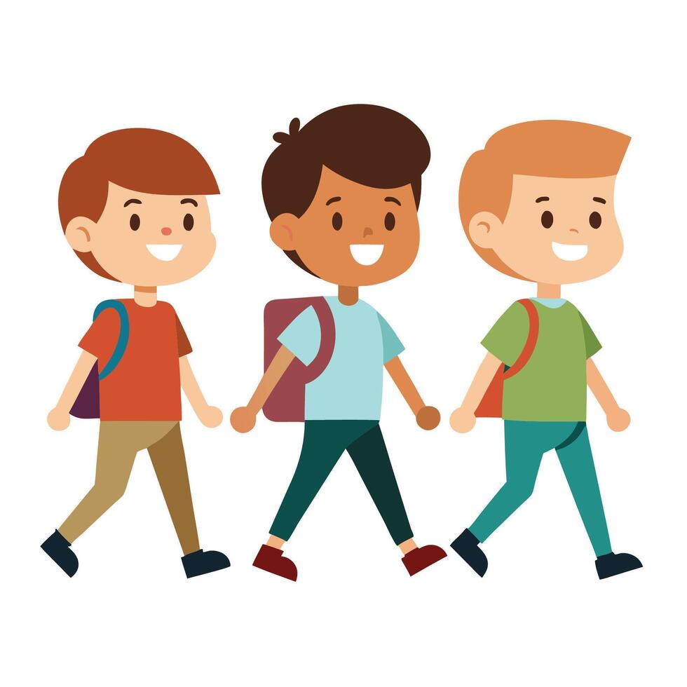 three boys going to school vector