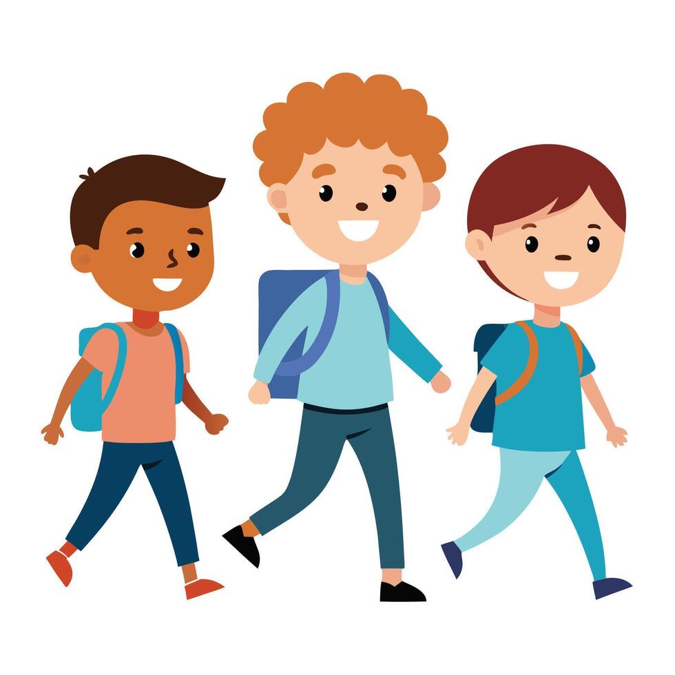 three boys going to school vector