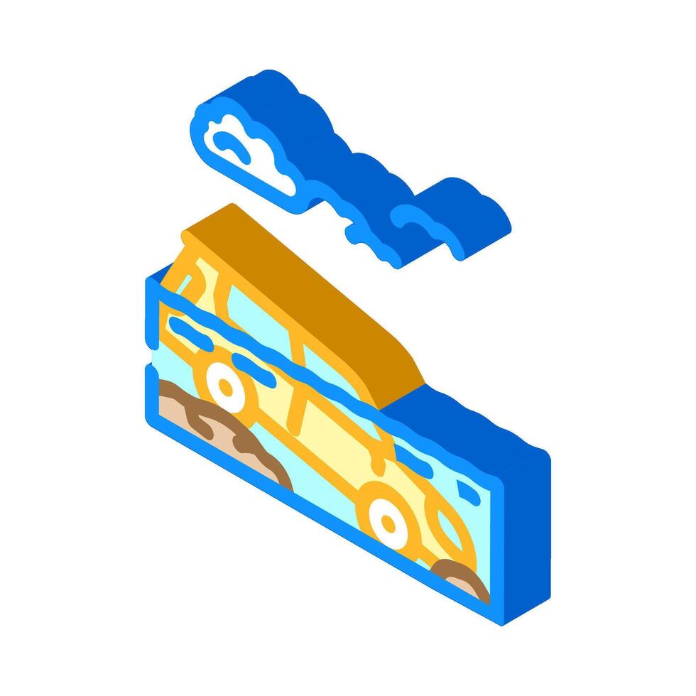 flooded car disaster isometric icon illustration vector