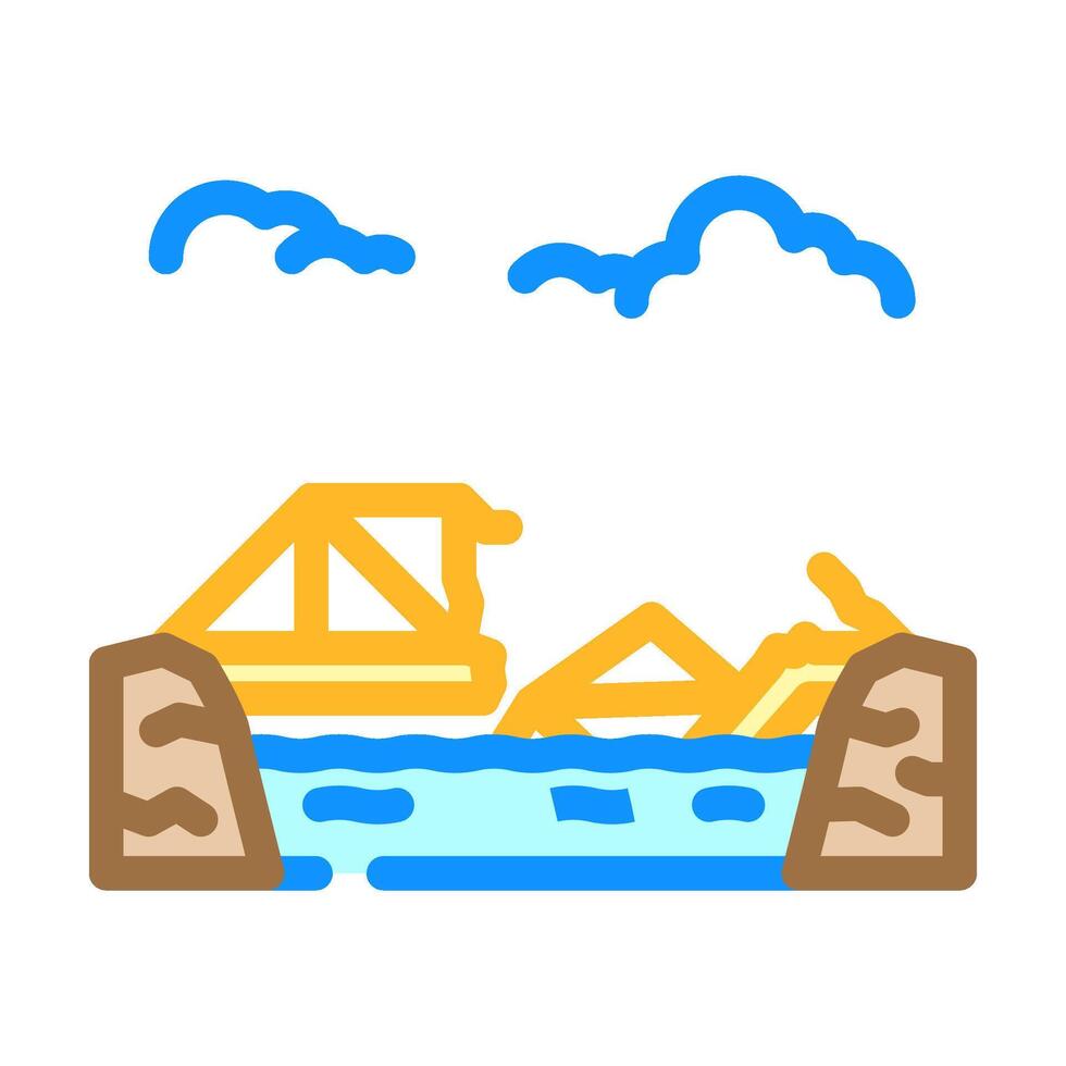 flooded bridge disaster color icon illustration vector