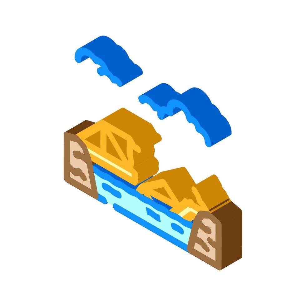 flooded bridge disaster isometric icon illustration vector