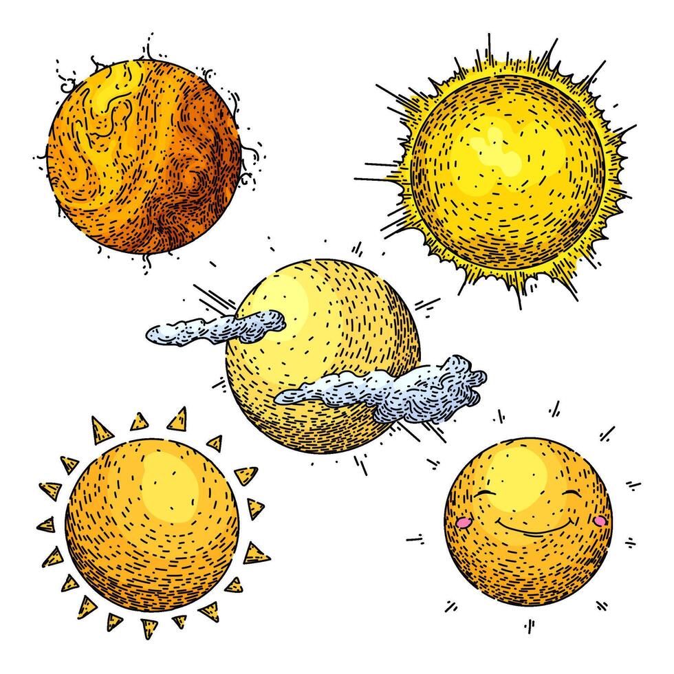 sun set sketch hand drawn vector