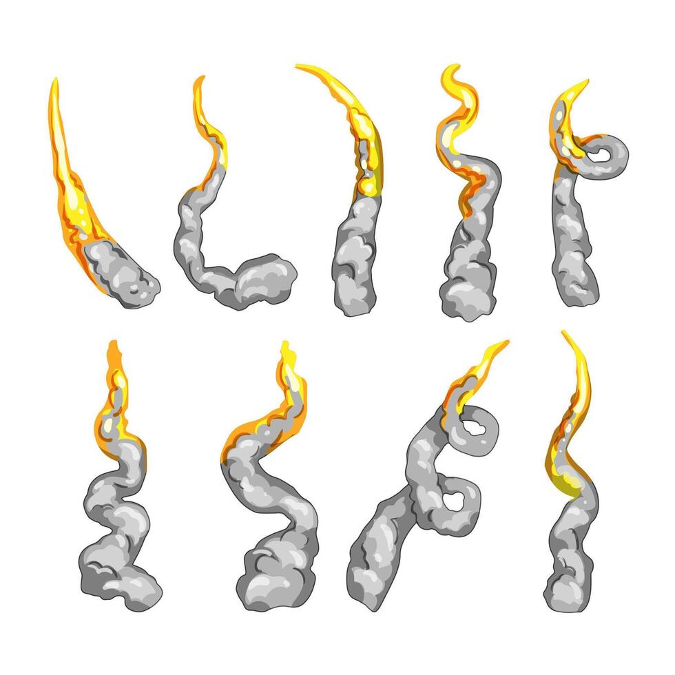 rocket fire trail set cartoon illustration vector