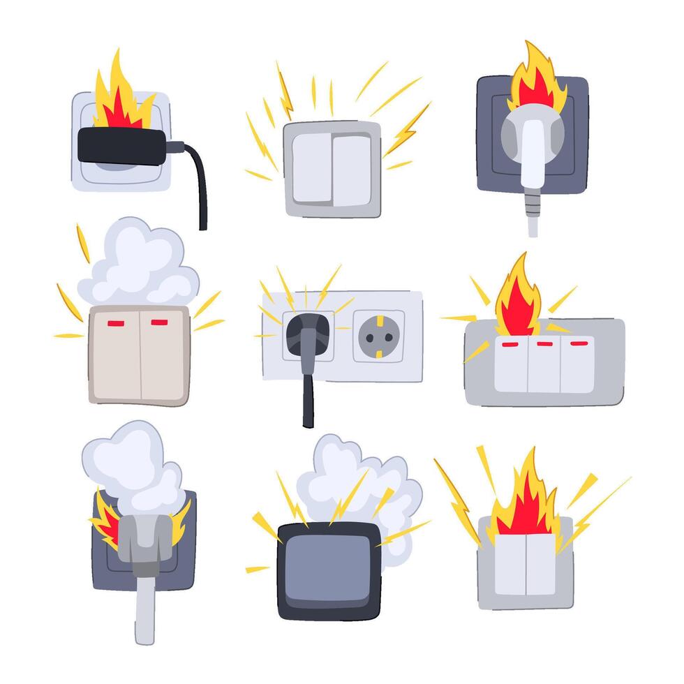 Short Circuit Fire Set Cartoon Illustration 51180590 Vector Art At Vecteezy Short Circuit Fire Set Cartoon Illustration 51180590 Vector Art At Vecteezy