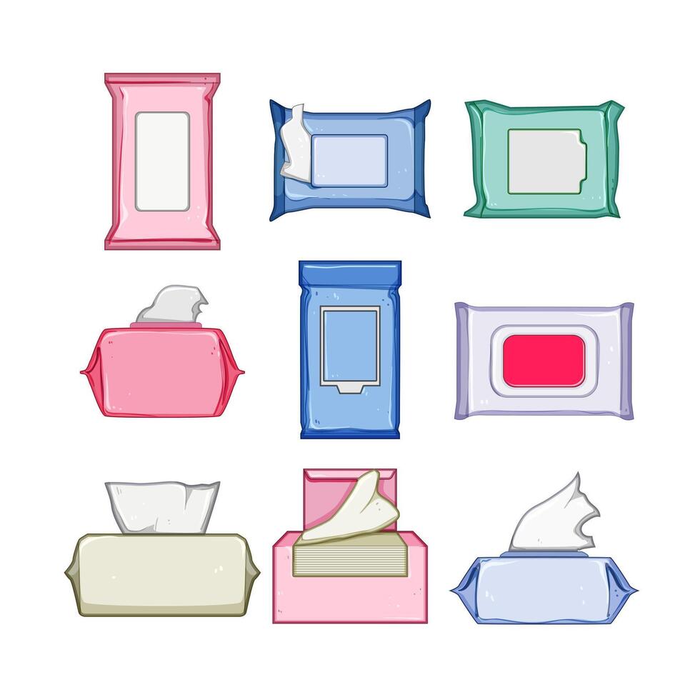 makeup remover wipes set cartoon illustration vector