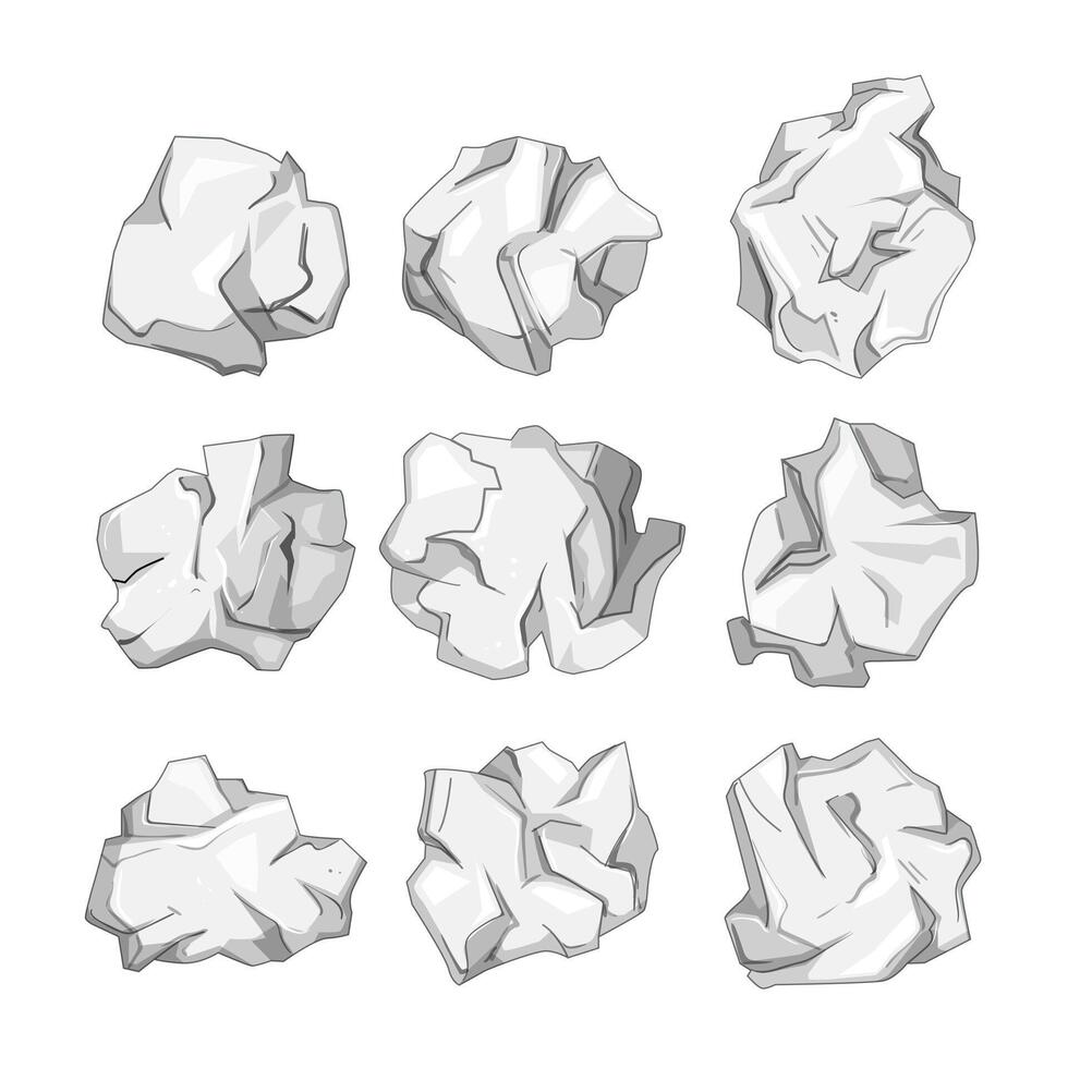 crumpled paper balls set cartoon illustration vector