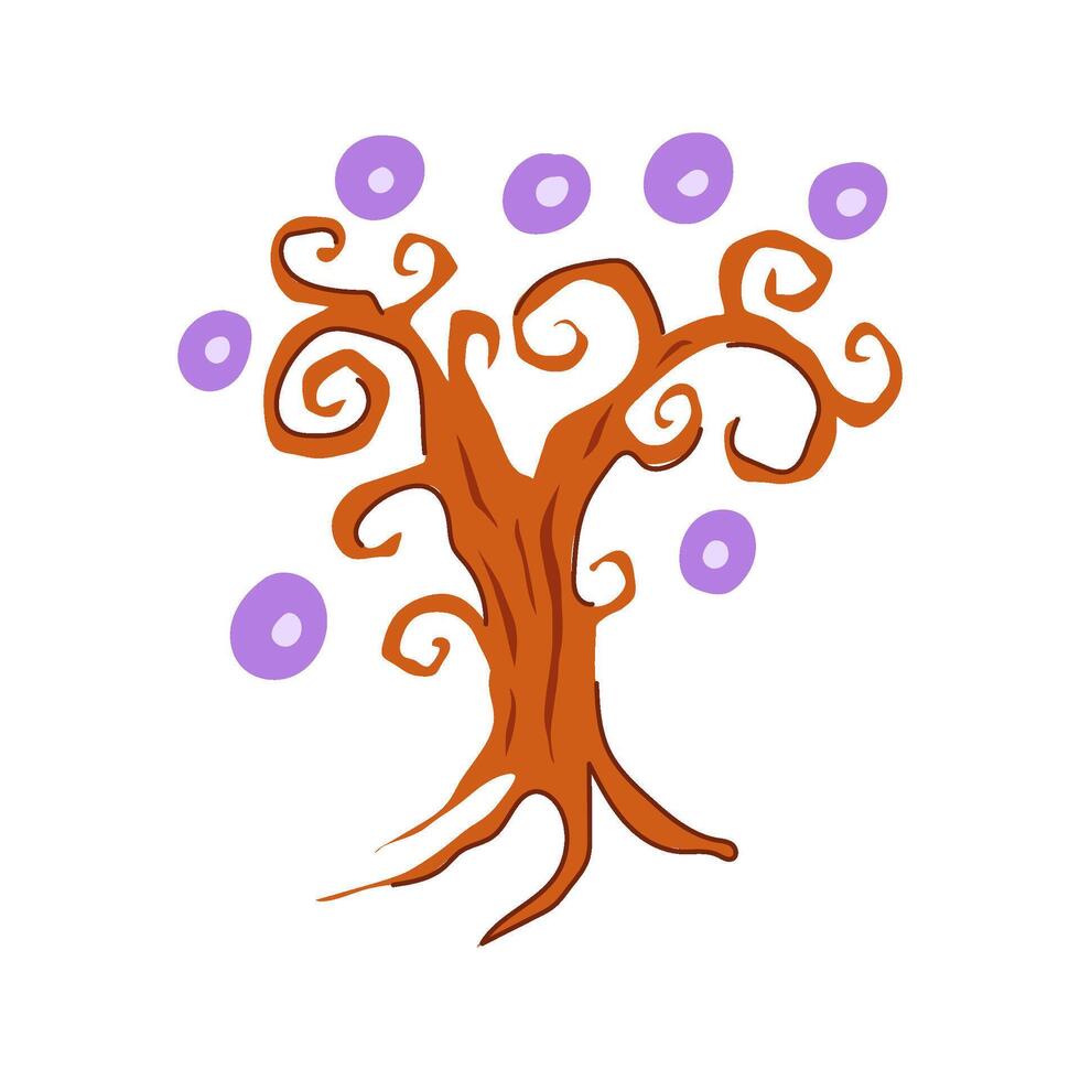legendary fantasy magic tree cartoon illustration vector