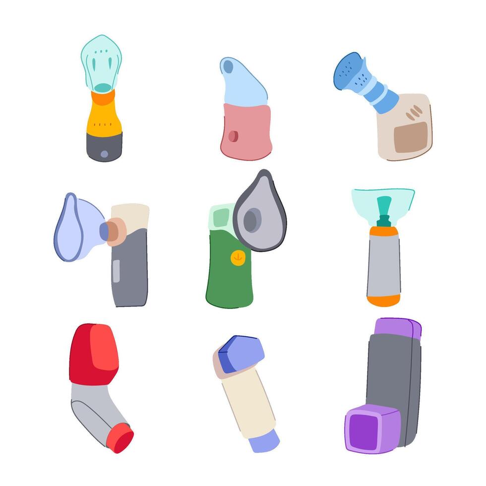 inhaler portable set cartoon illustration vector