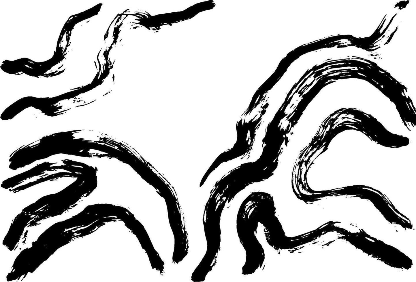 Black Ink Brush Wave Curved Strokes Texture. vector
