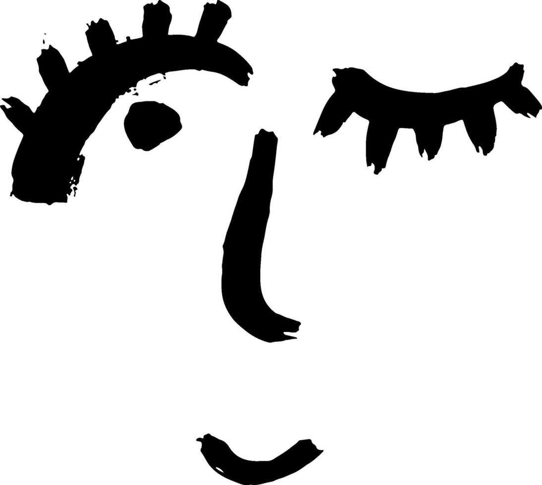 Contemporary Dry Brush Abstract Modern Winking Girl Portrait. vector