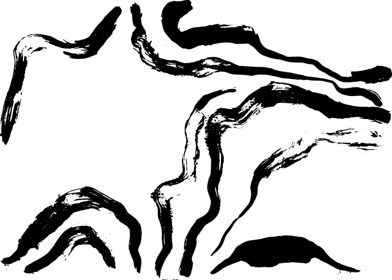 Hand Drawn Black Ink Wave Curved Brushstrokes Line Texture. vector