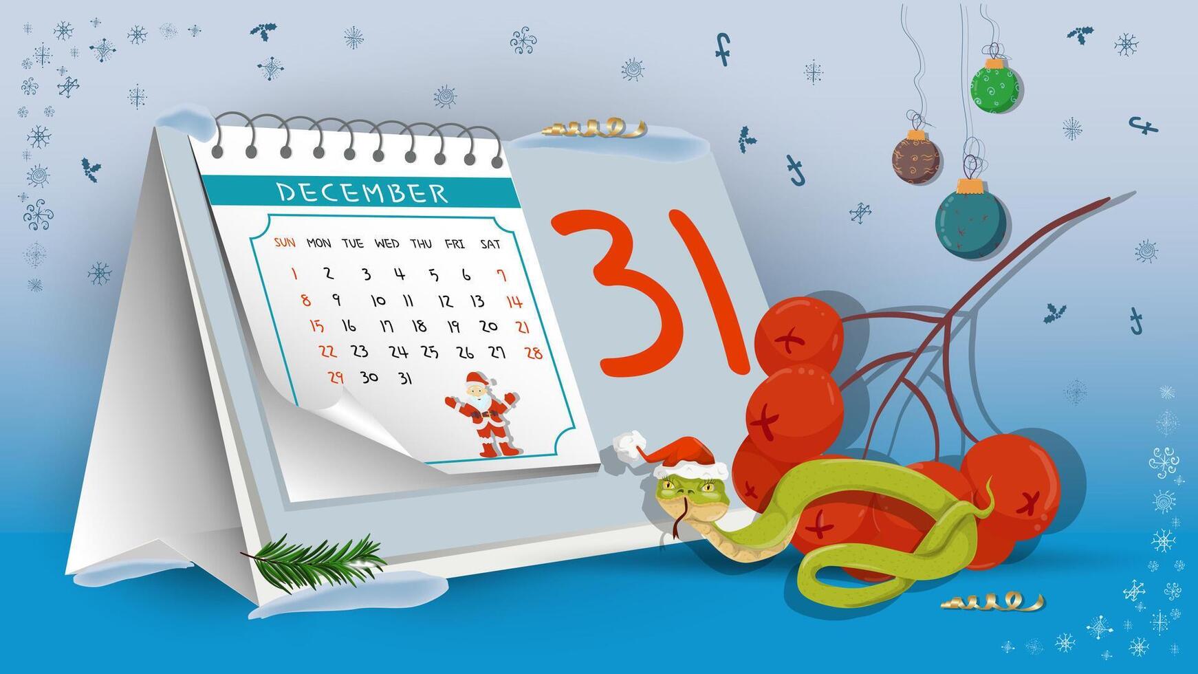 Illustration of the New Year and Christmas, the fruits of the rowan plant on the calendar background vector