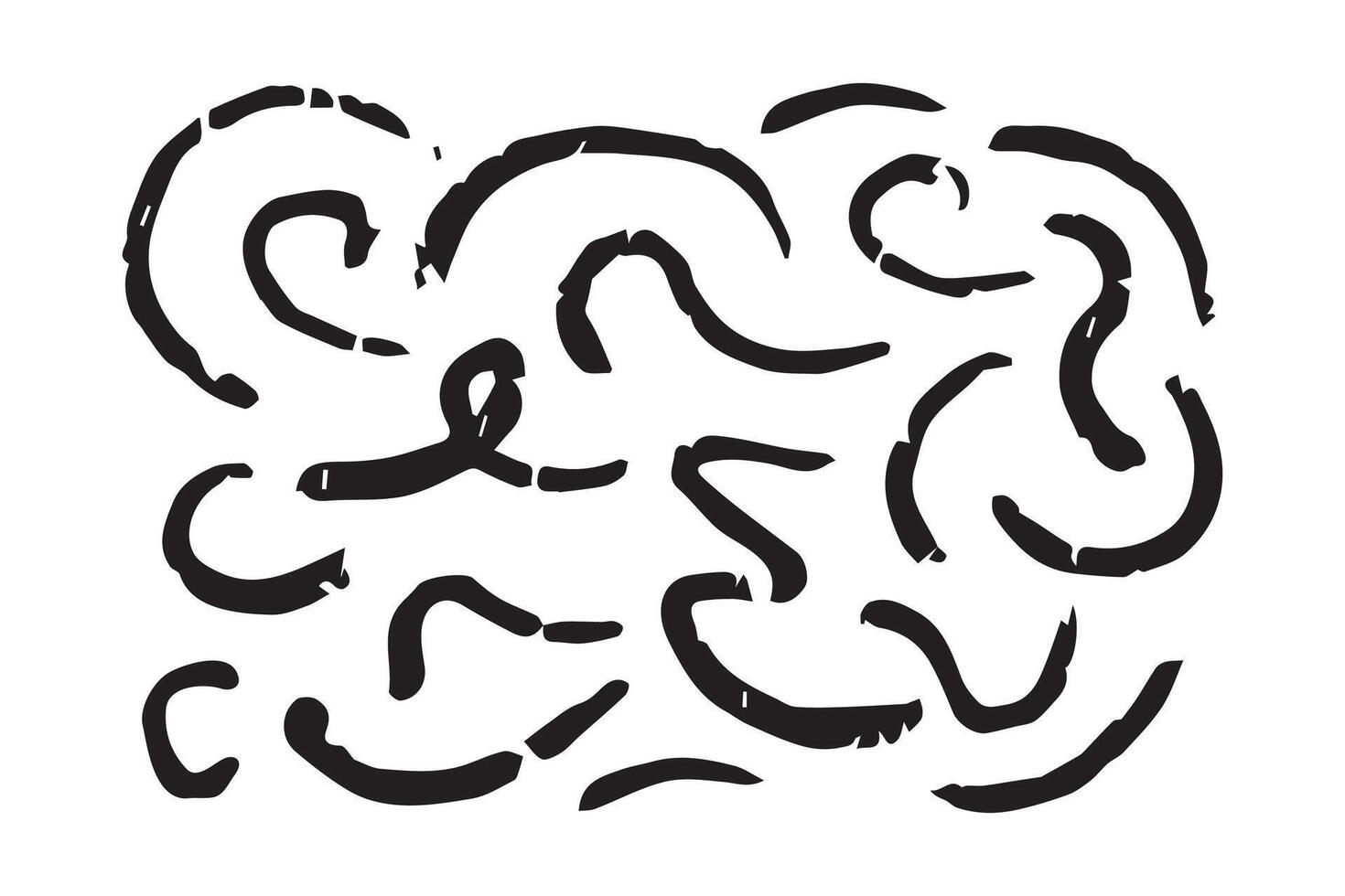 Chalk abstract lines and strokes. Crayon hand drawn pencil curve lines. Charcoal uneven scribbles, black strokes set vector