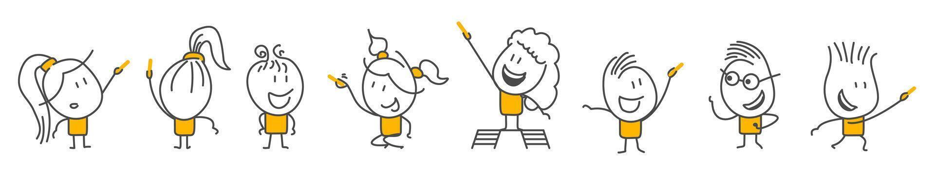 Cartoon style characters standing on the wall, writing. vector