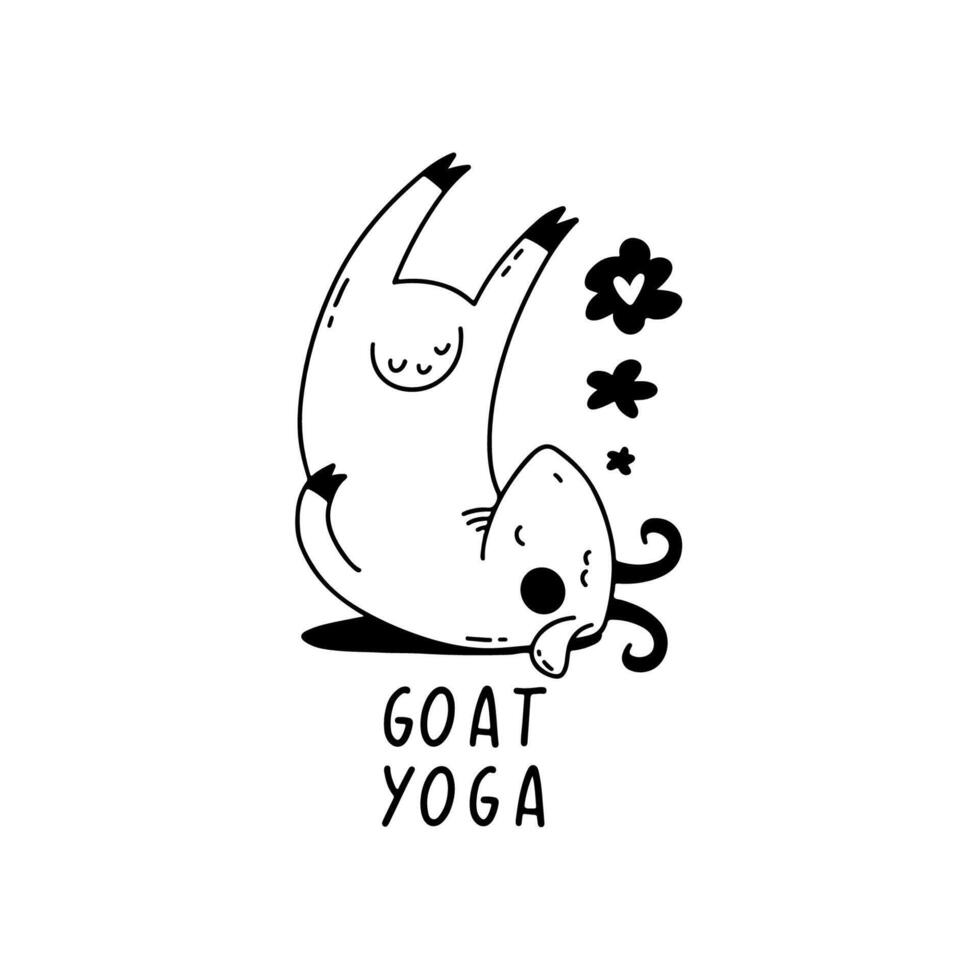 outline illustration of goat yoga. Hand drawn illustration. vector